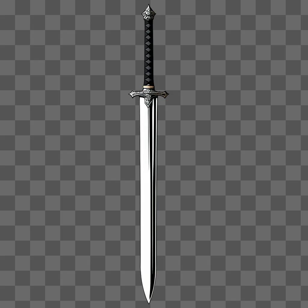 silver sword is displayed in a black and white image