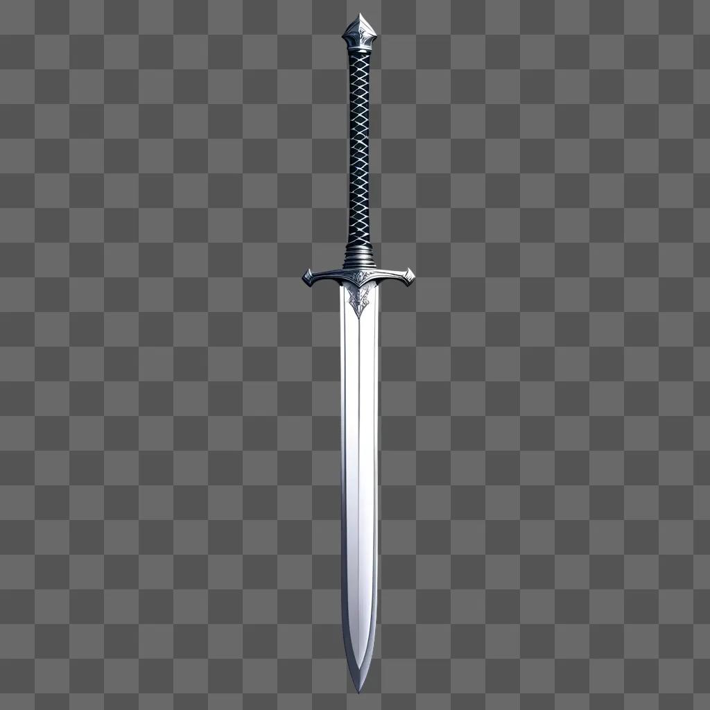 silver sword sits against a gray background