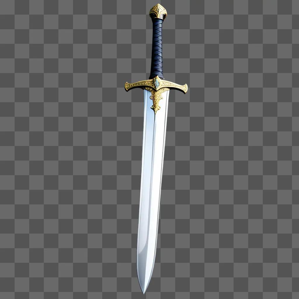 silver sword with gold accents and a black handle