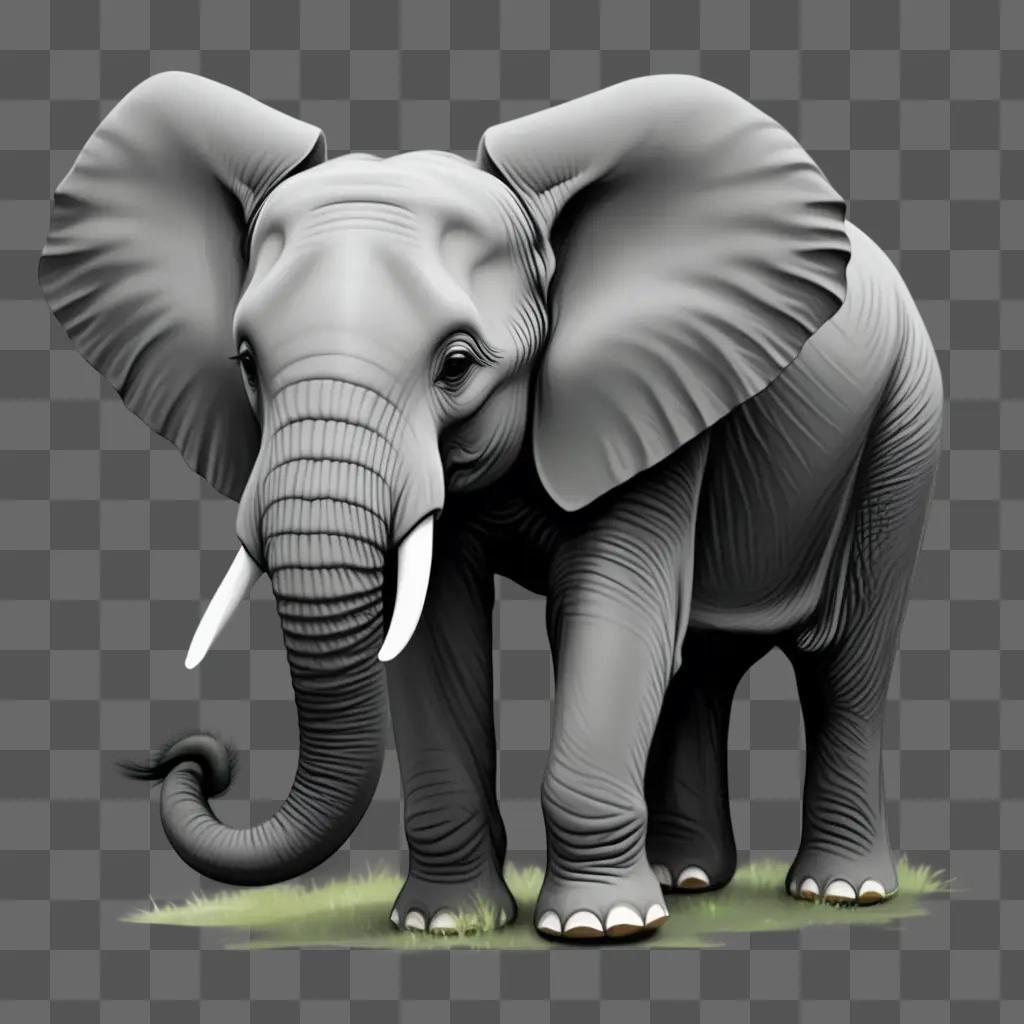 simple, gray elephant drawing with white tusks