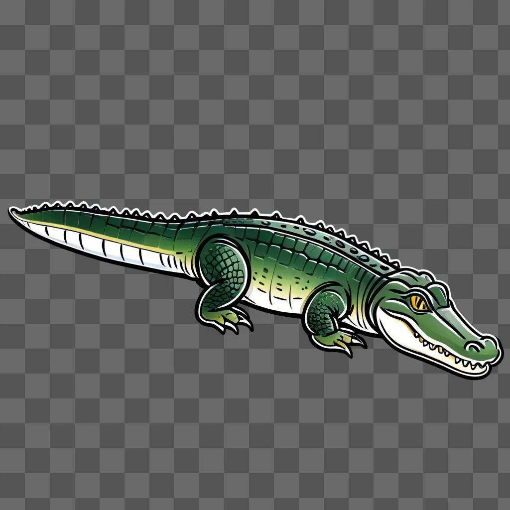 simple alligator drawing is shown against a green background