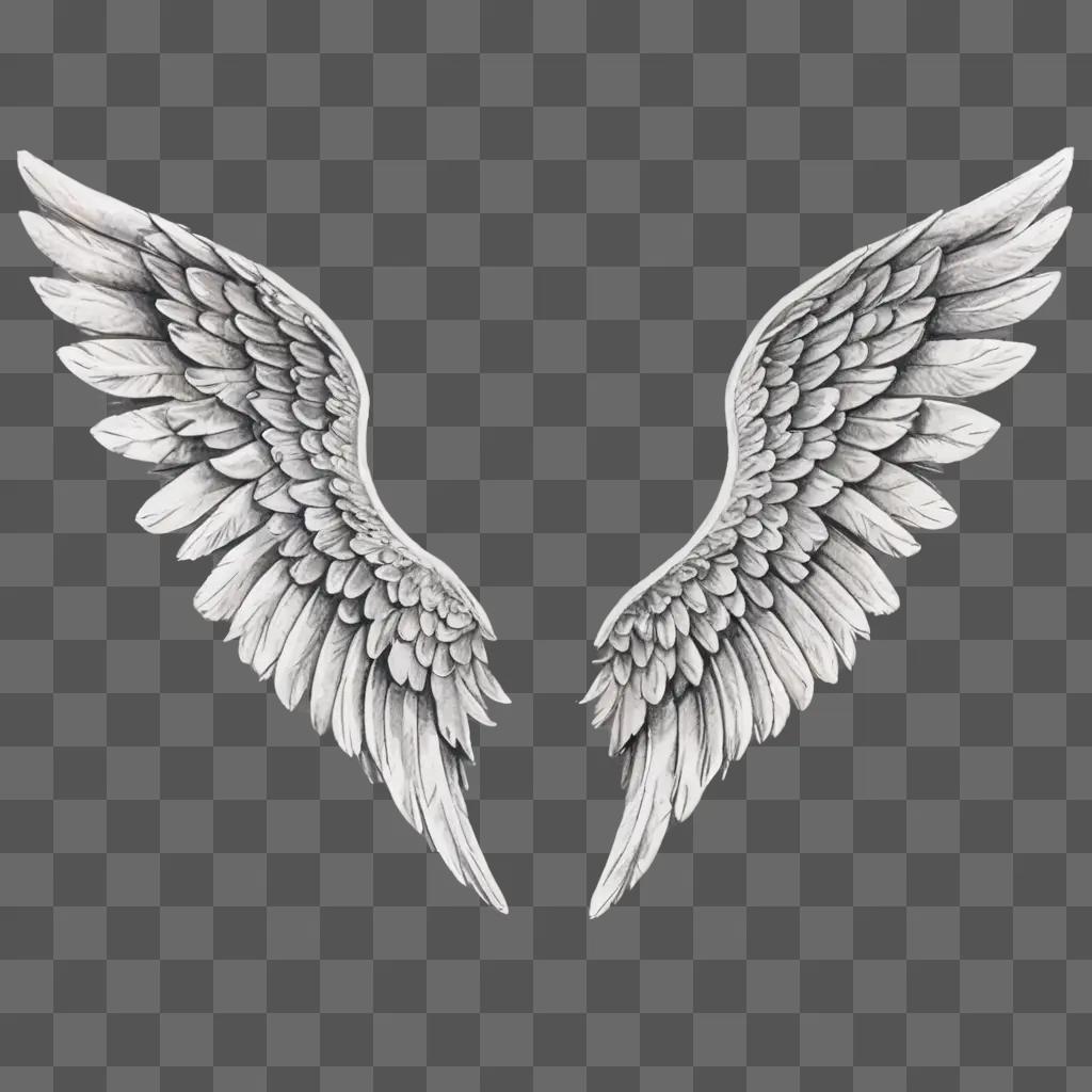 simple angel wings drawing A drawing of angelic wings against a gray background