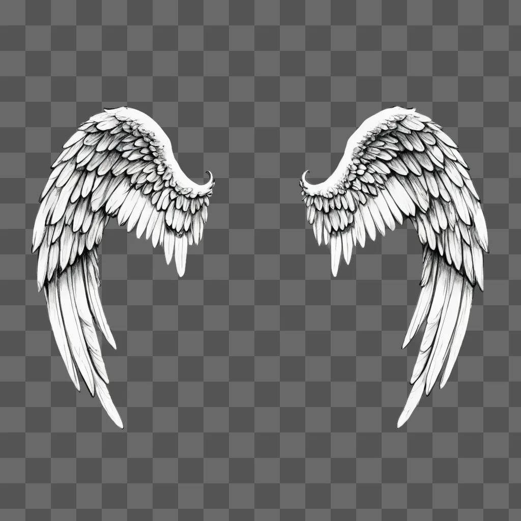 simple angel wings drawing A pair of white angel wings against a gray background