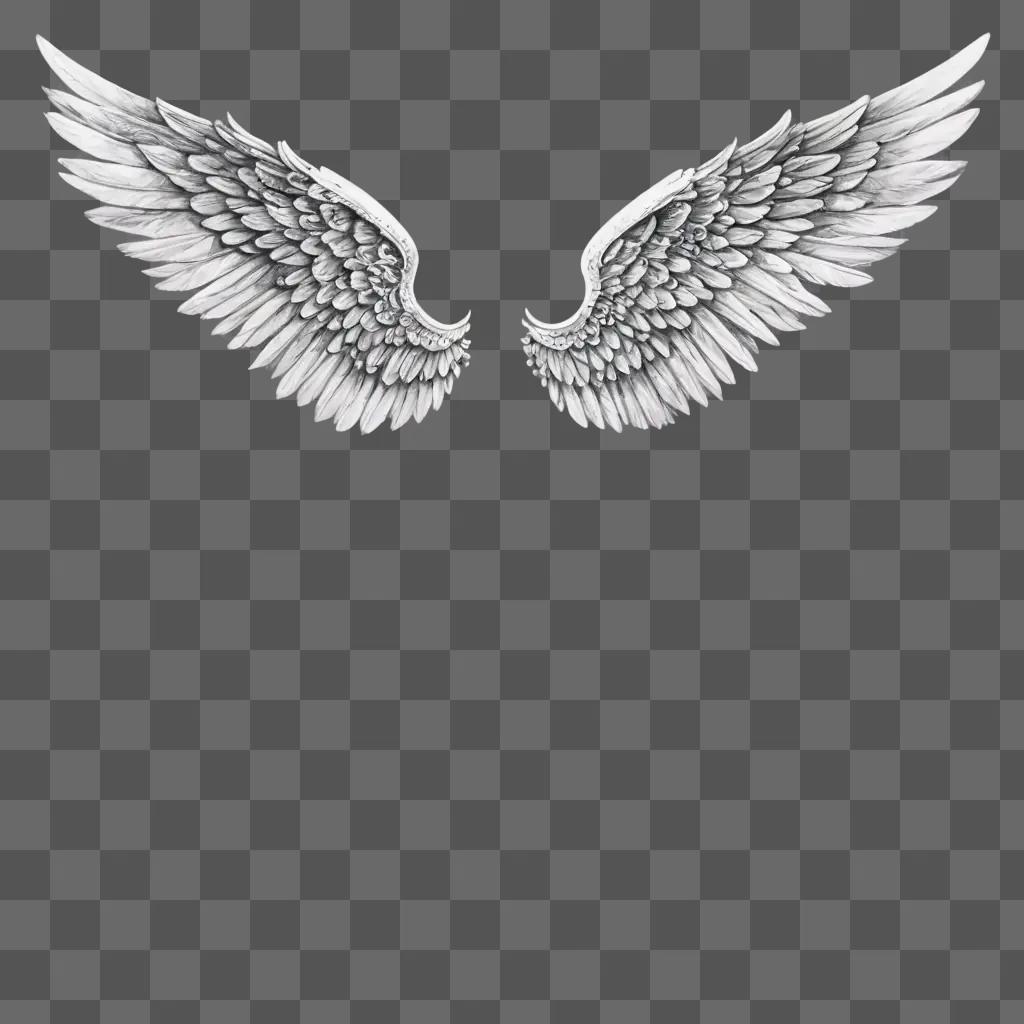 simple angel wings drawing A pair of white wings against a gray background