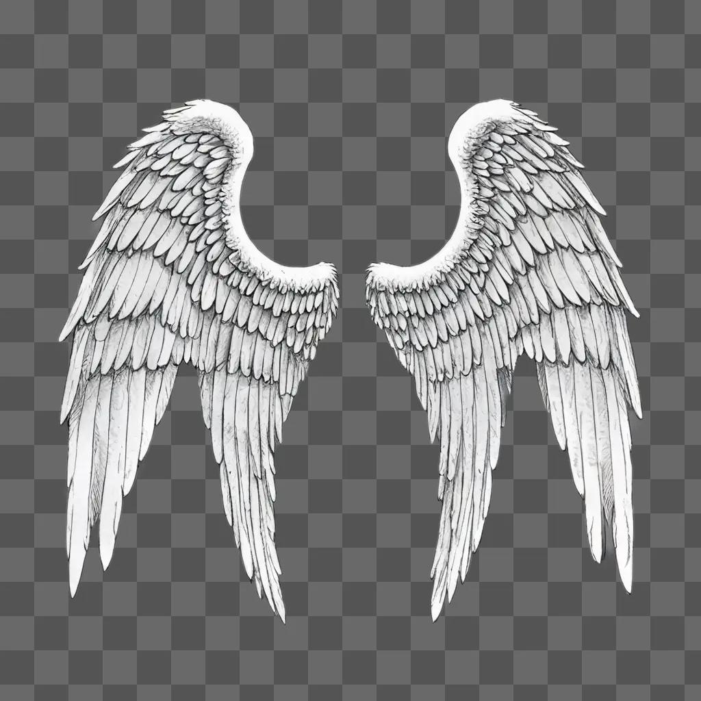 simple angel wings drawing Two angel wings are drawn in black on a gray background