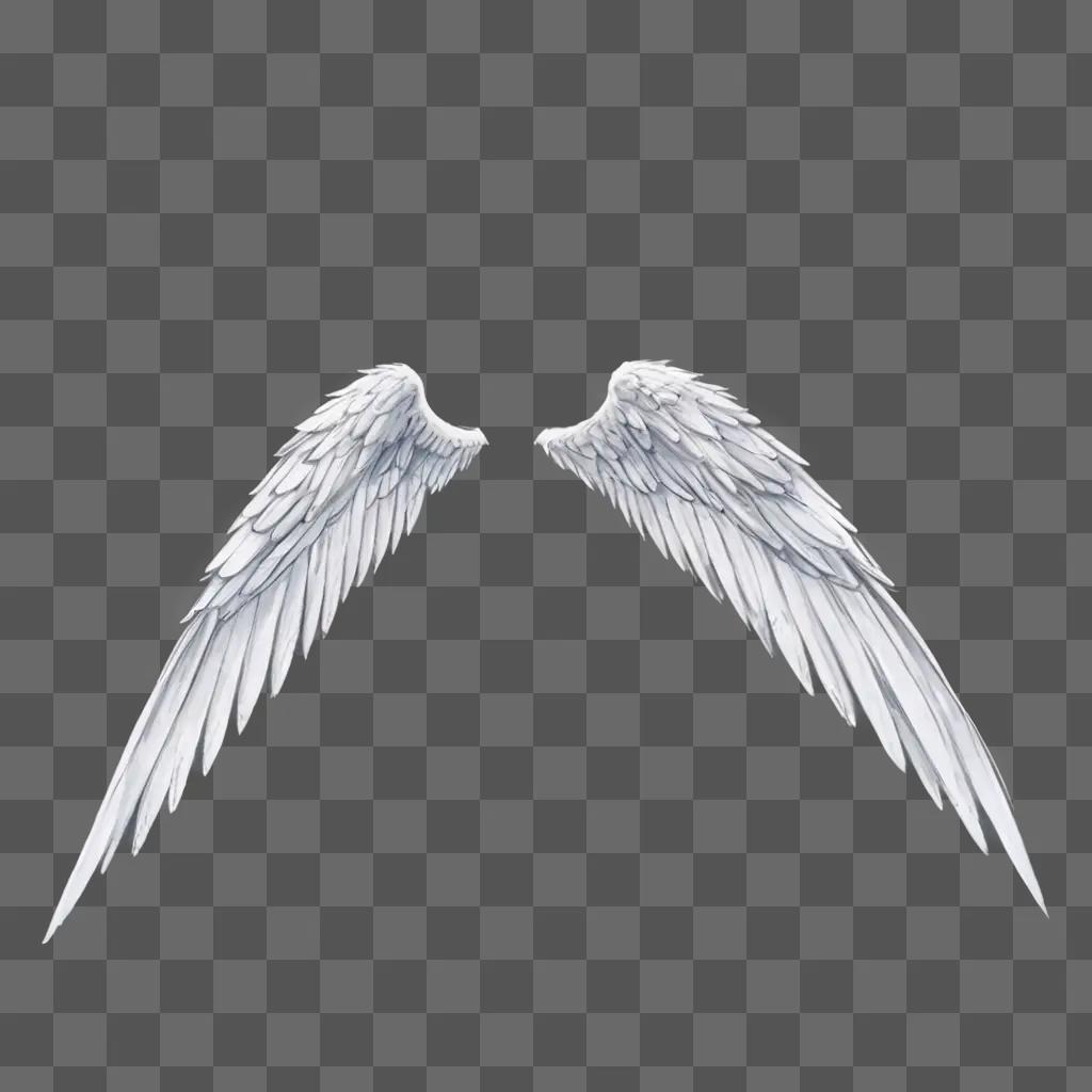 simple angel wings drawing Two white wings on a gray background