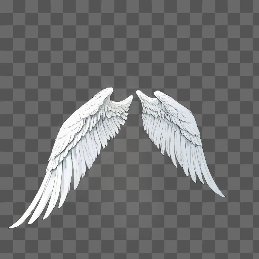 simple angel wings drawing Two white wings with feathered tips