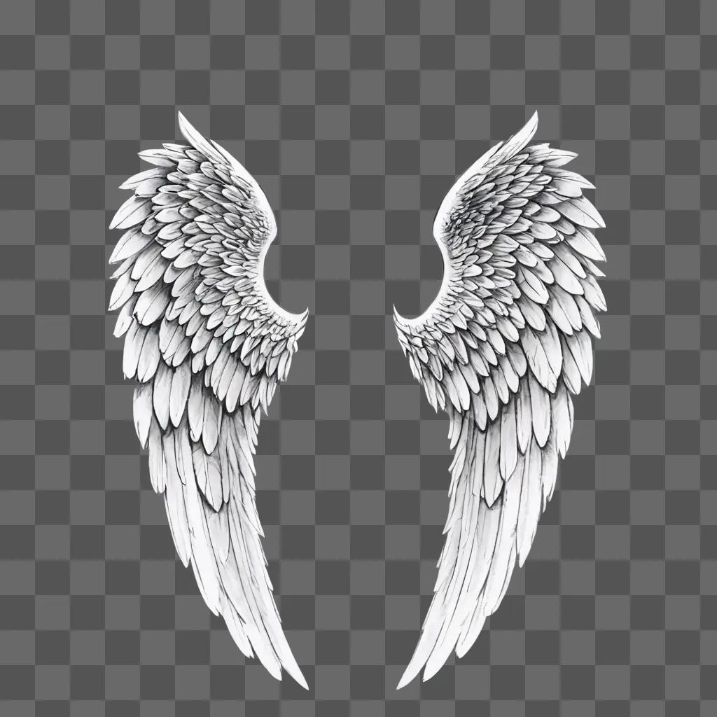 simple angel wings drawing Two wings of an angel resting on a grey background