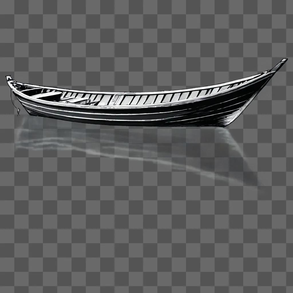 シンプルなボートの描画 水上のボートの白黒の描画