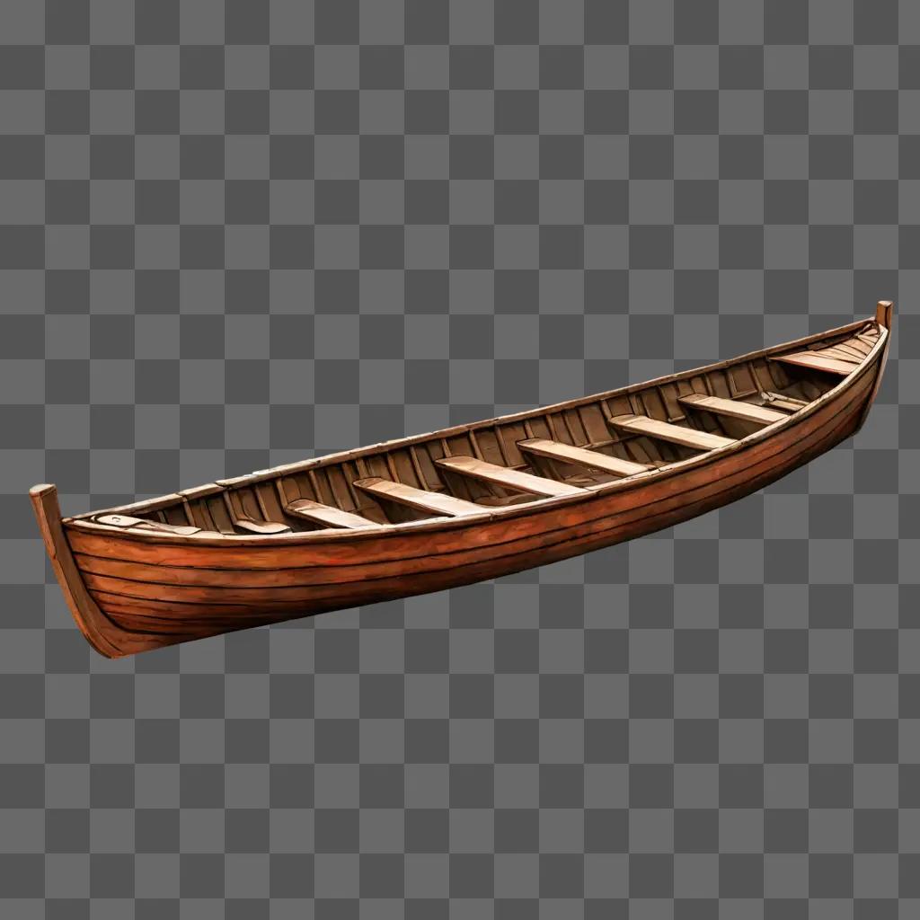 茶色の壁を背景にした古い木製のカヌーを描いたシンプルなボート