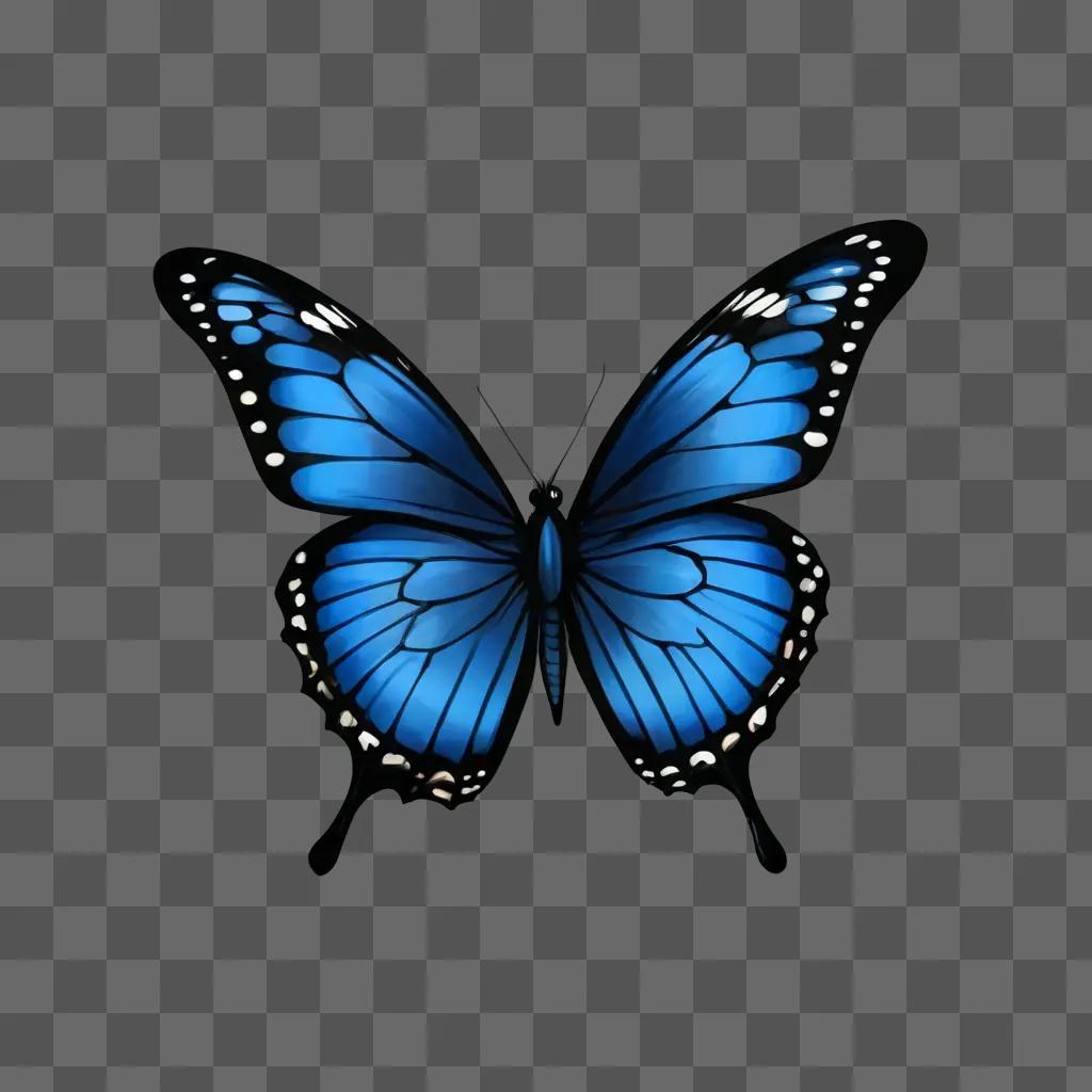 simple butterfly drawing A blue butterfly is shown against a dark background