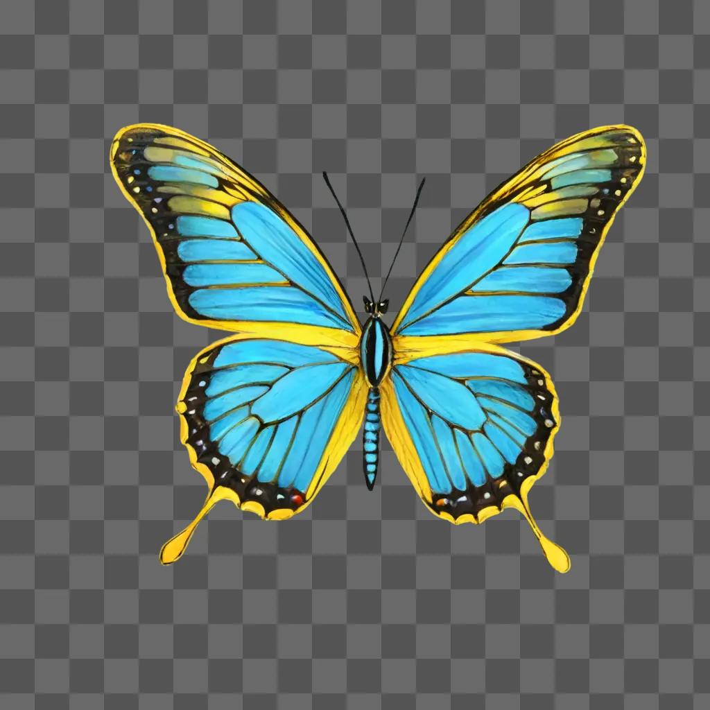 simple butterfly drawing A butterfly with a yellow and blue wing