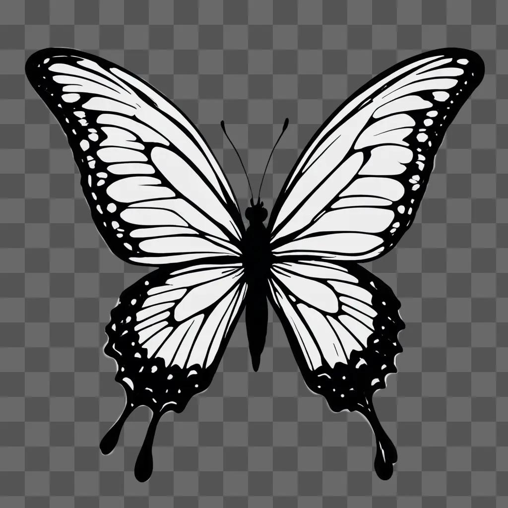 simple butterfly drawing Black and white butterfly on a dark background