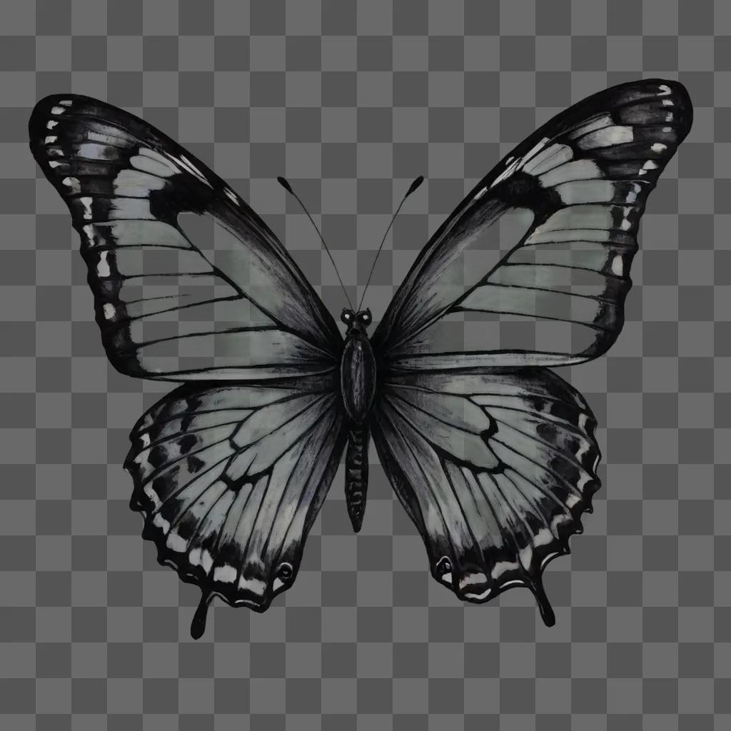 simple butterfly drawing Black and white butterfly with green and black wings