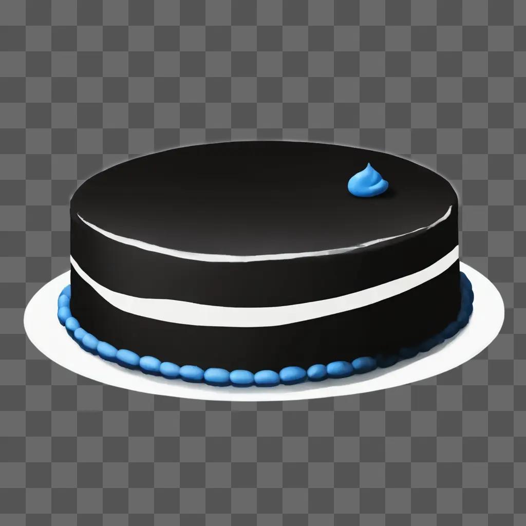 simple cake drawing A black and blue cake with a blue dot on top