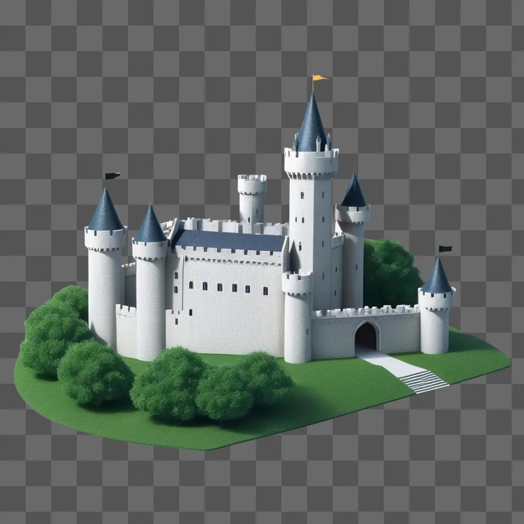 simple castle drawing sits on a grassy area