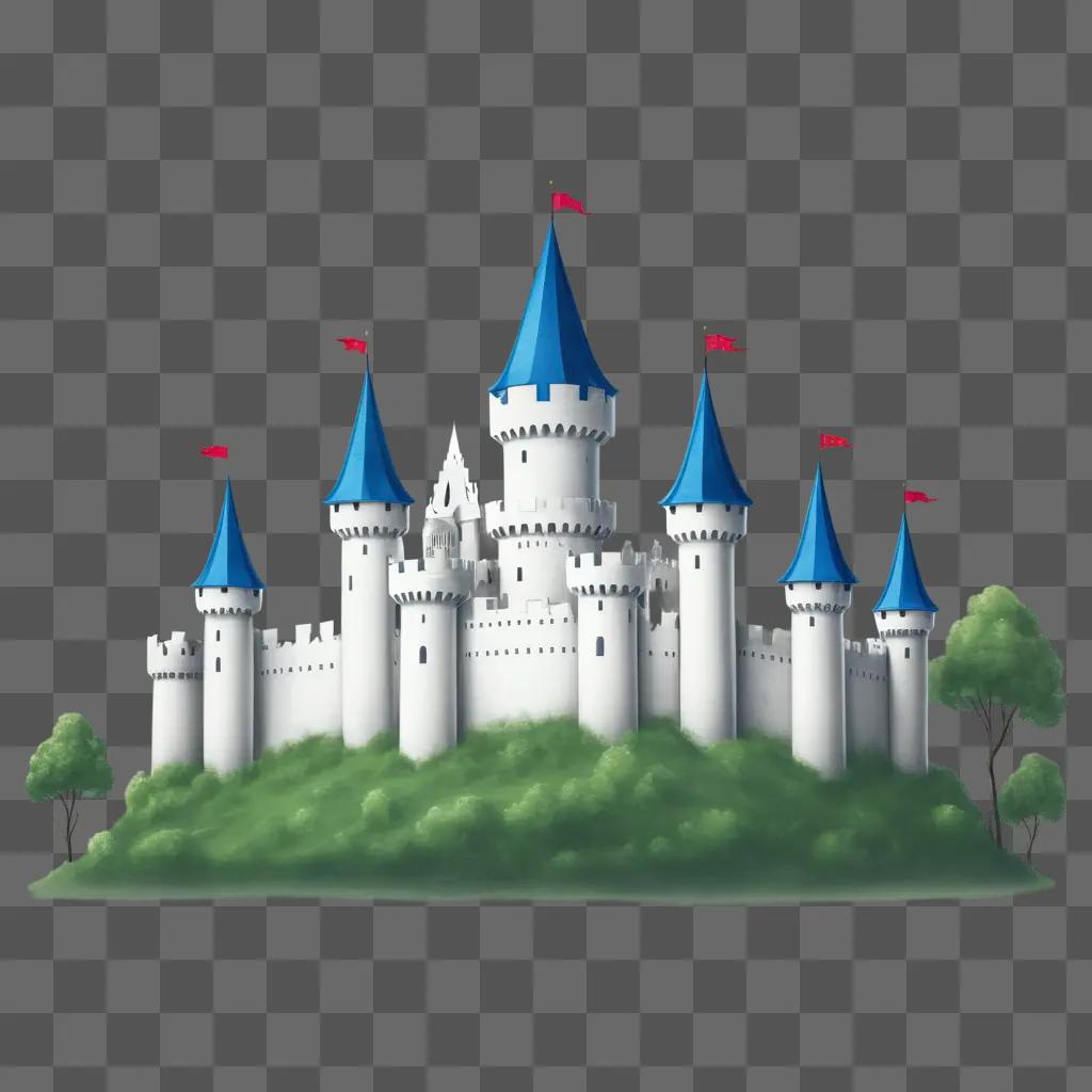 simple castle drawing with a green background