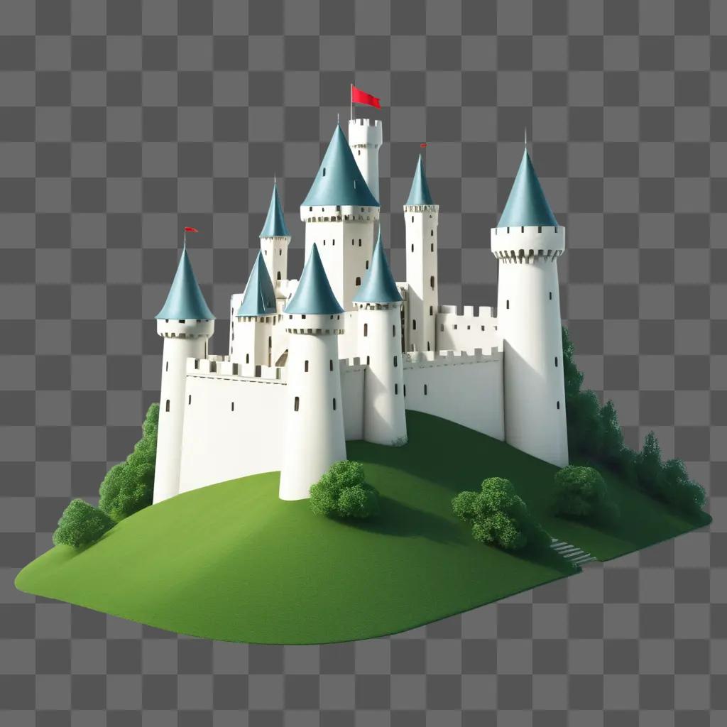 simple castle drawing with a green hill in the background