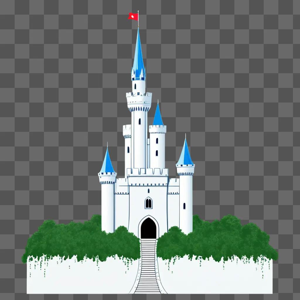 simple castle drawing with blue and white colors