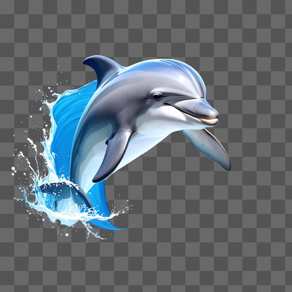 simple dolphin drawing in blue and silver