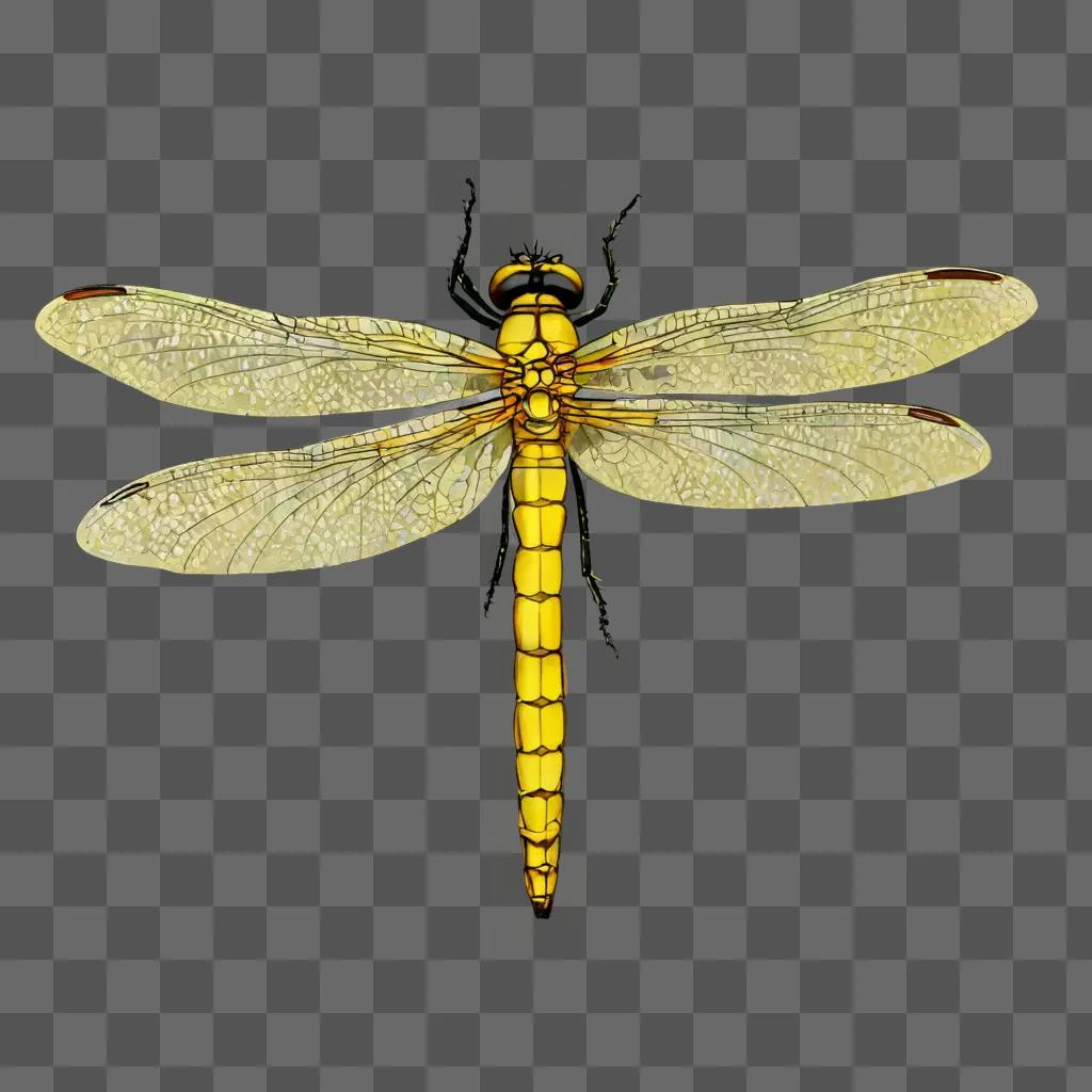 simple dragonfly drawing A yellow dragonfly with a light blue body