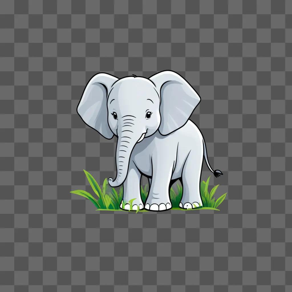 simple drawing of a small elephant in green grass