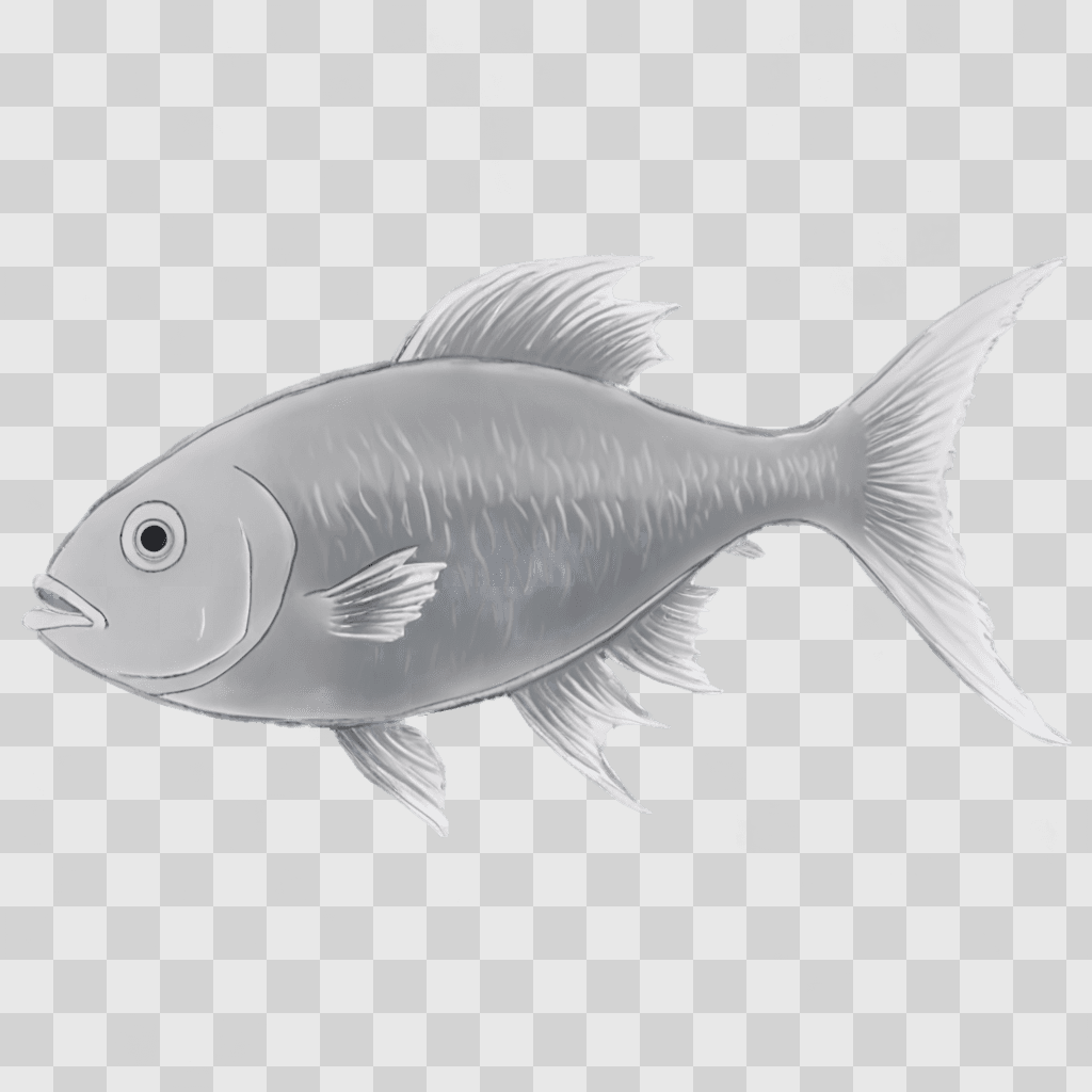 simple fish drawing A gray fish in a blue background