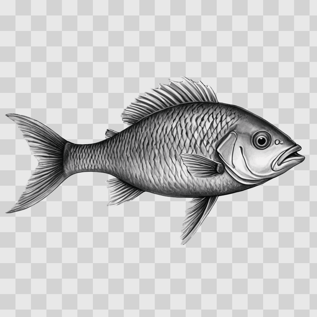 simple fish drawing A silver fish is on a gray background