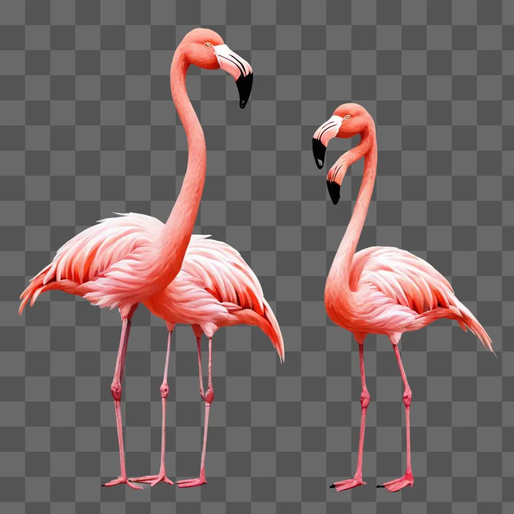 simple flamingos drawing Two flamingos stand side by side against a pink background