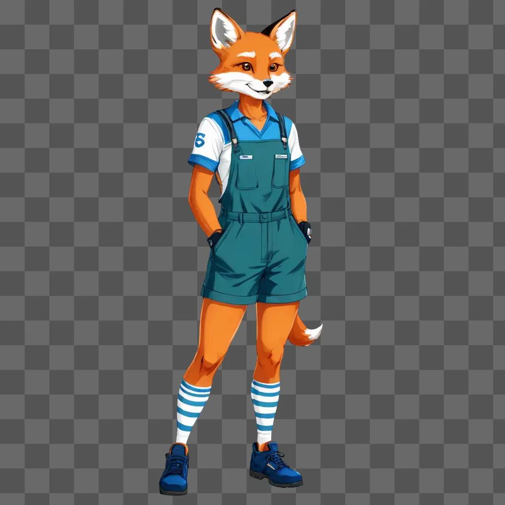 simple football drawing A fox with an orange coat and blue shorts