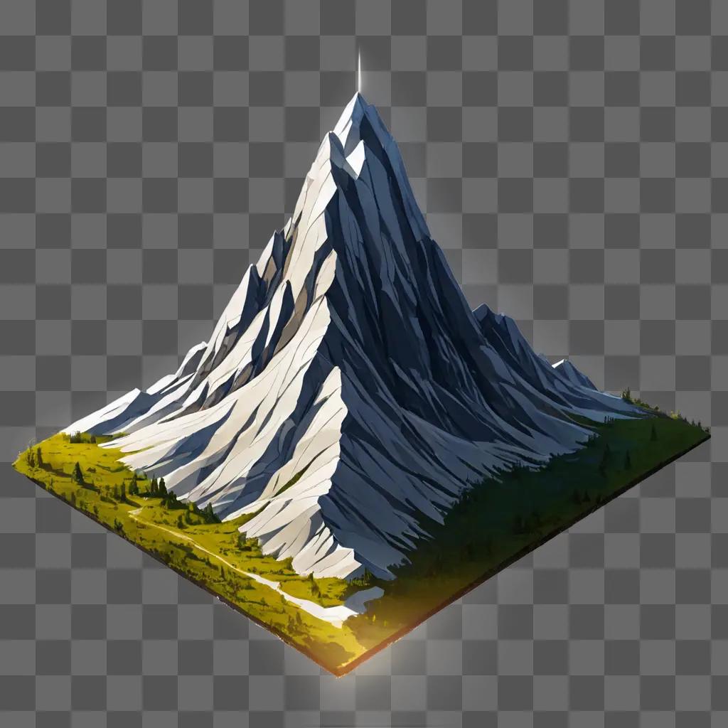 simple mountain drawing A 3D model of a mountain with a light source behind it