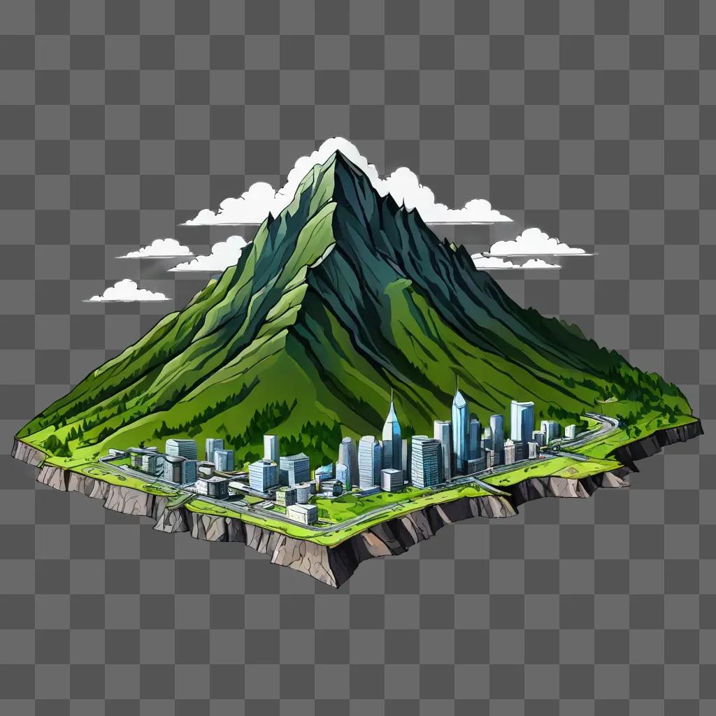 simple mountain drawing A cartoon city is surrounded by a mountain and a sky