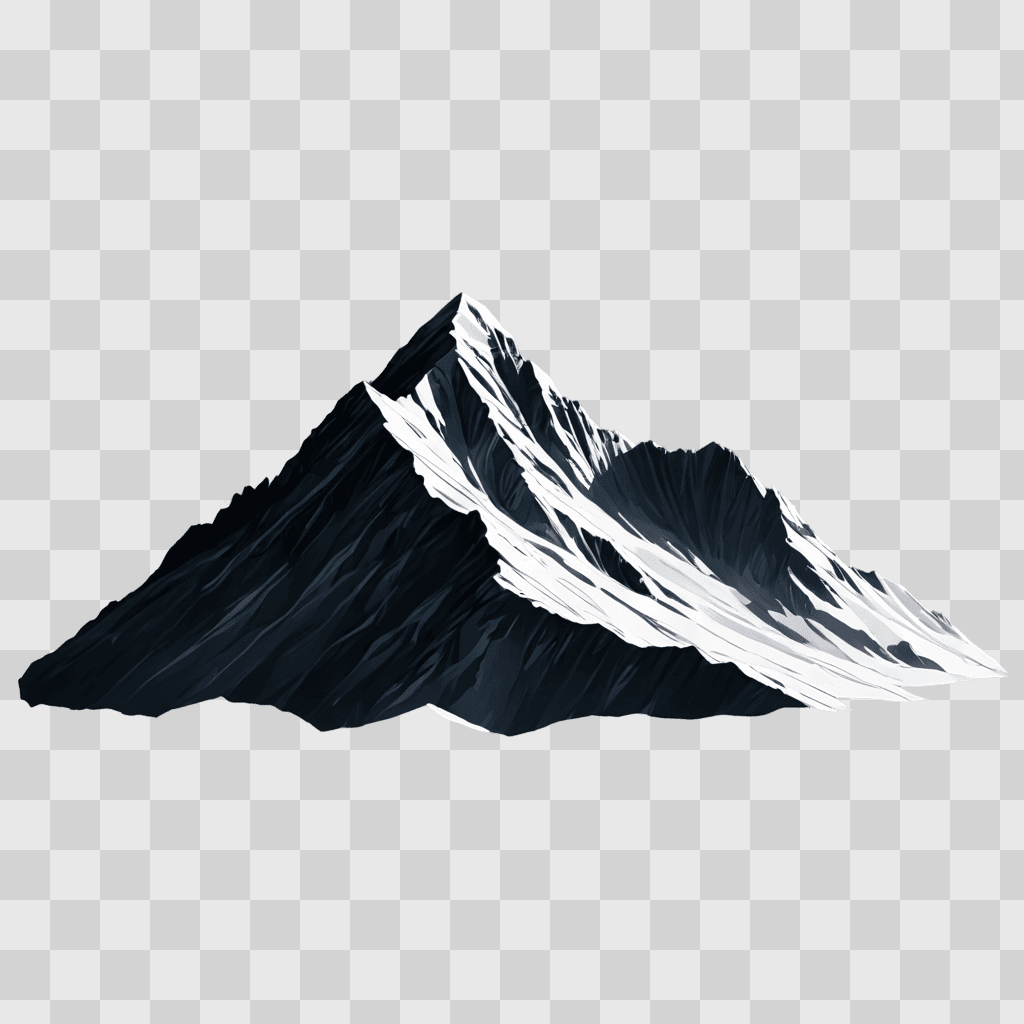 simple mountain drawing A large snow-covered mountain with light shining on it