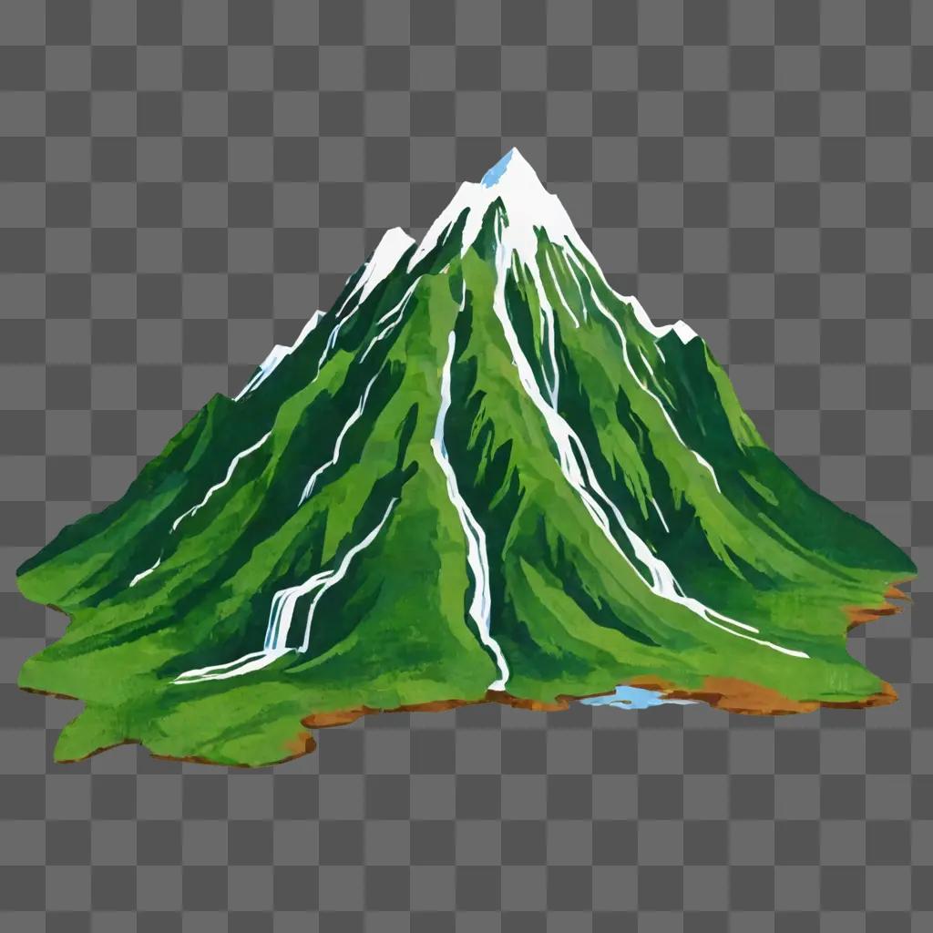 simple mountain drawing A mountain with snow on top and a lake below it