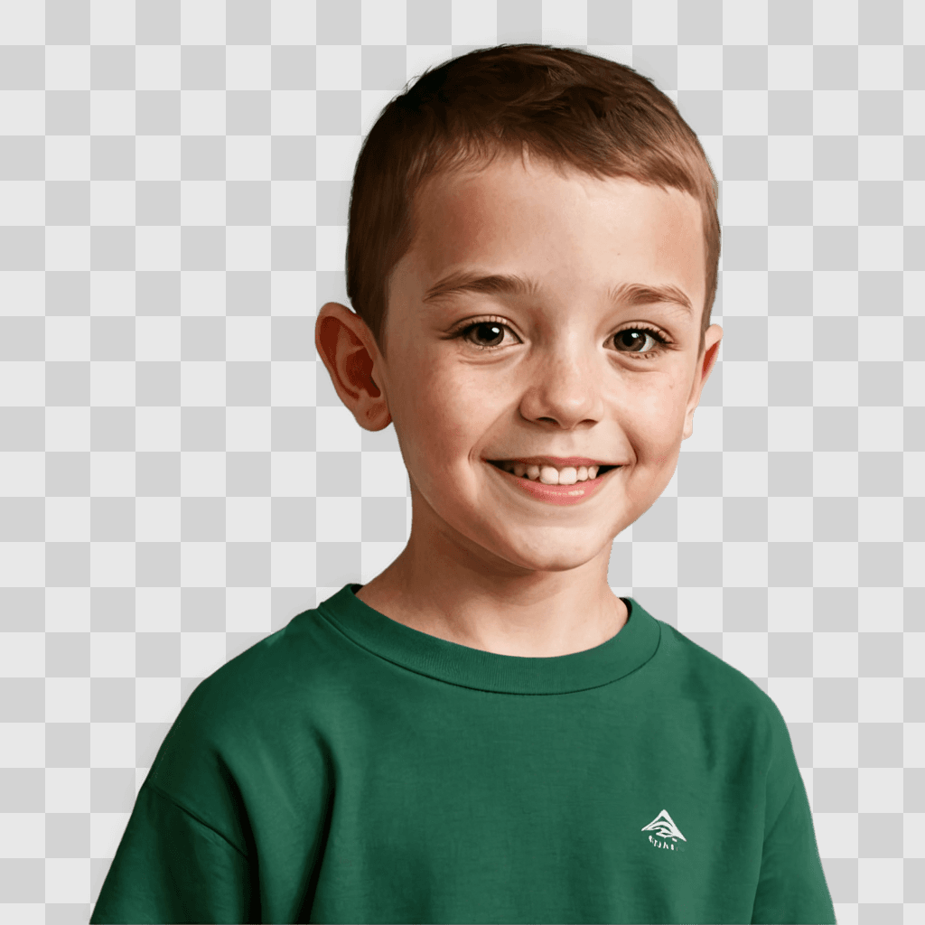 simple mountain drawing A young boy wears a green shirt