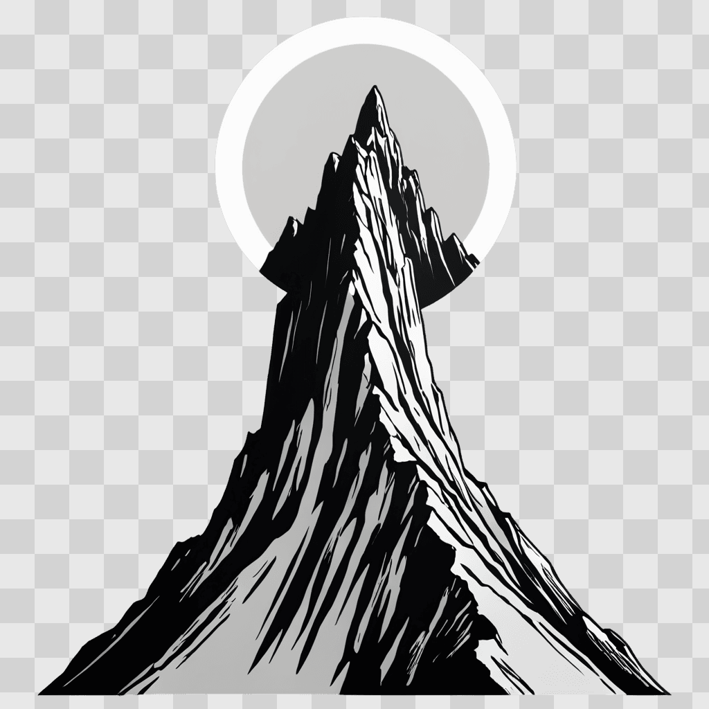 simple mountain drawing Black and white mountain drawing with a light source