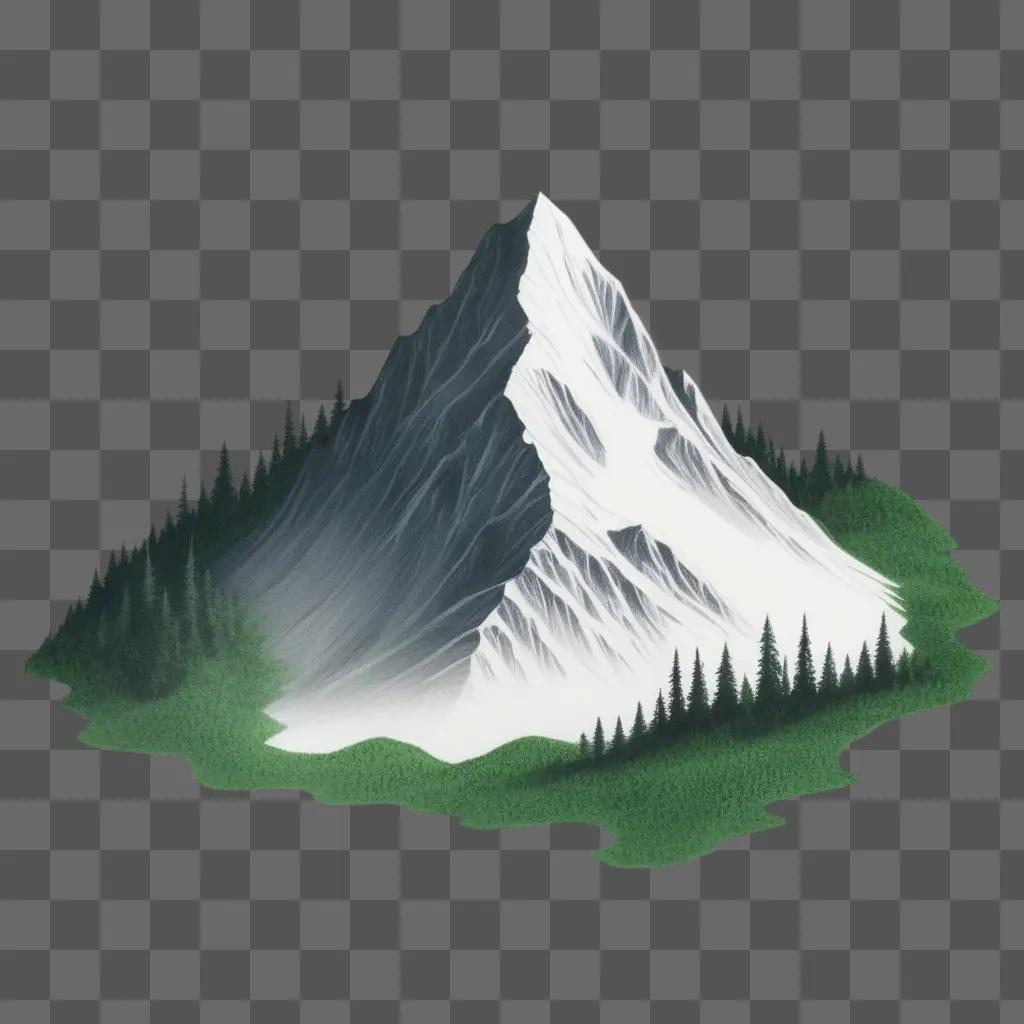 simple mountain drawing on a green background