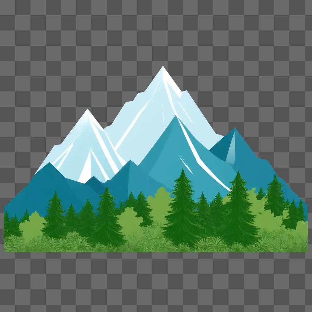 simple mountain drawing with a green hillside and pine trees