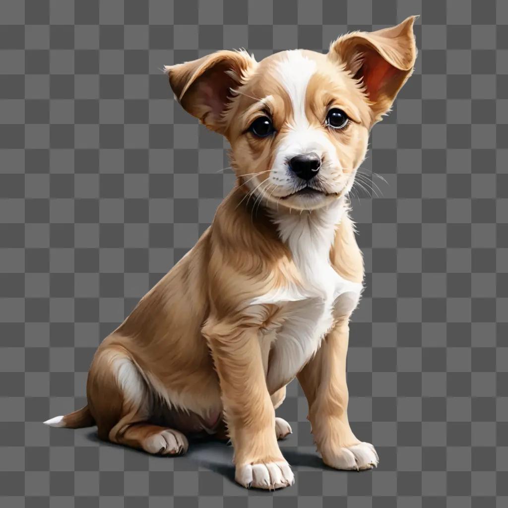 simple puppy drawing A cute puppy sitting in front of a brown background