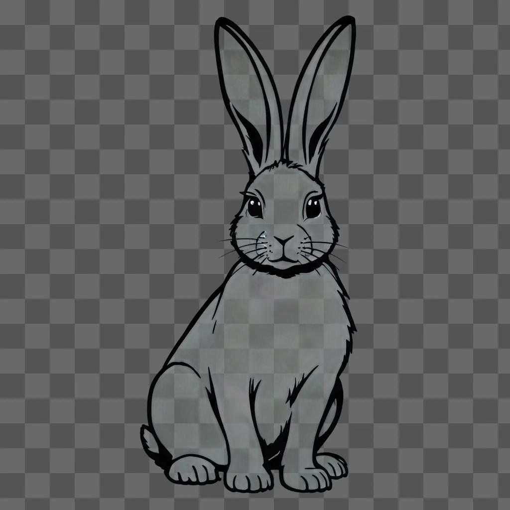 simple rabbit drawing A black and white rabbit with a dark background