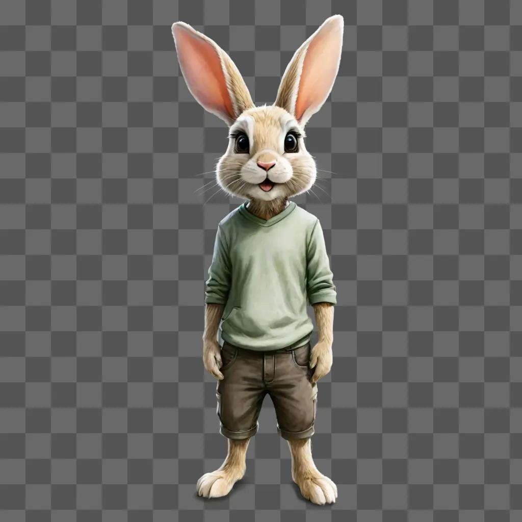 simple rabbit drawing A rabbit in a green shirt and khaki pants