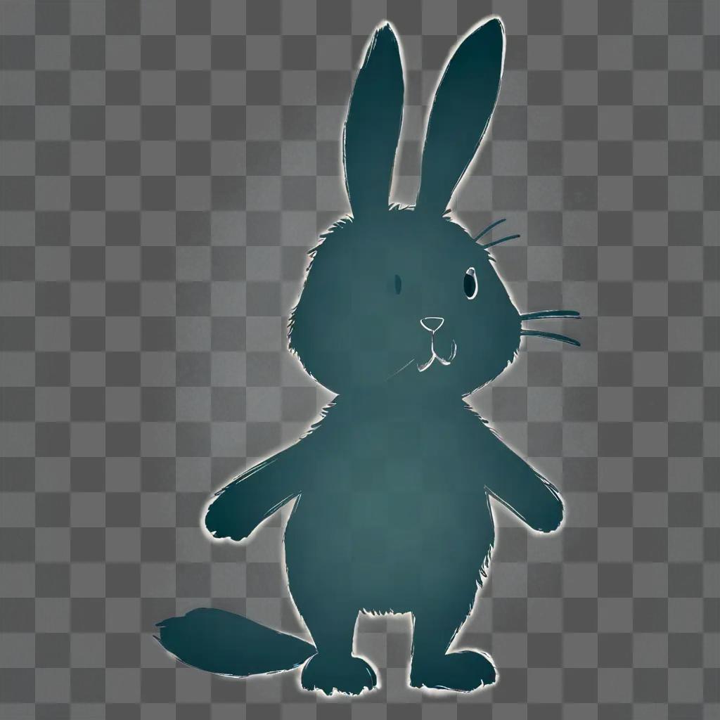 simple rabbit drawing Black silhouette of a bunny on a blue background