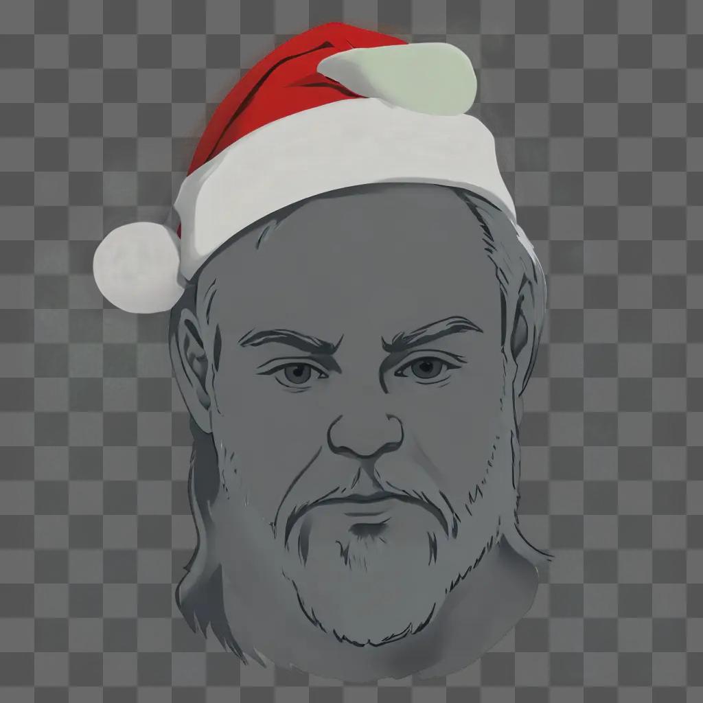 simple santa hat drawing A man with a beard wearing a santa hat