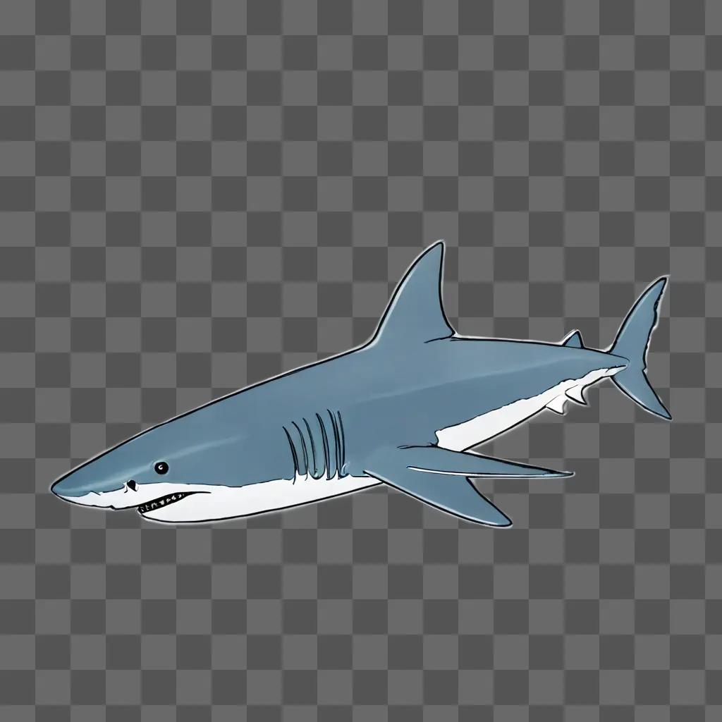 simple shark drawing A blue shark with a white tail swimming