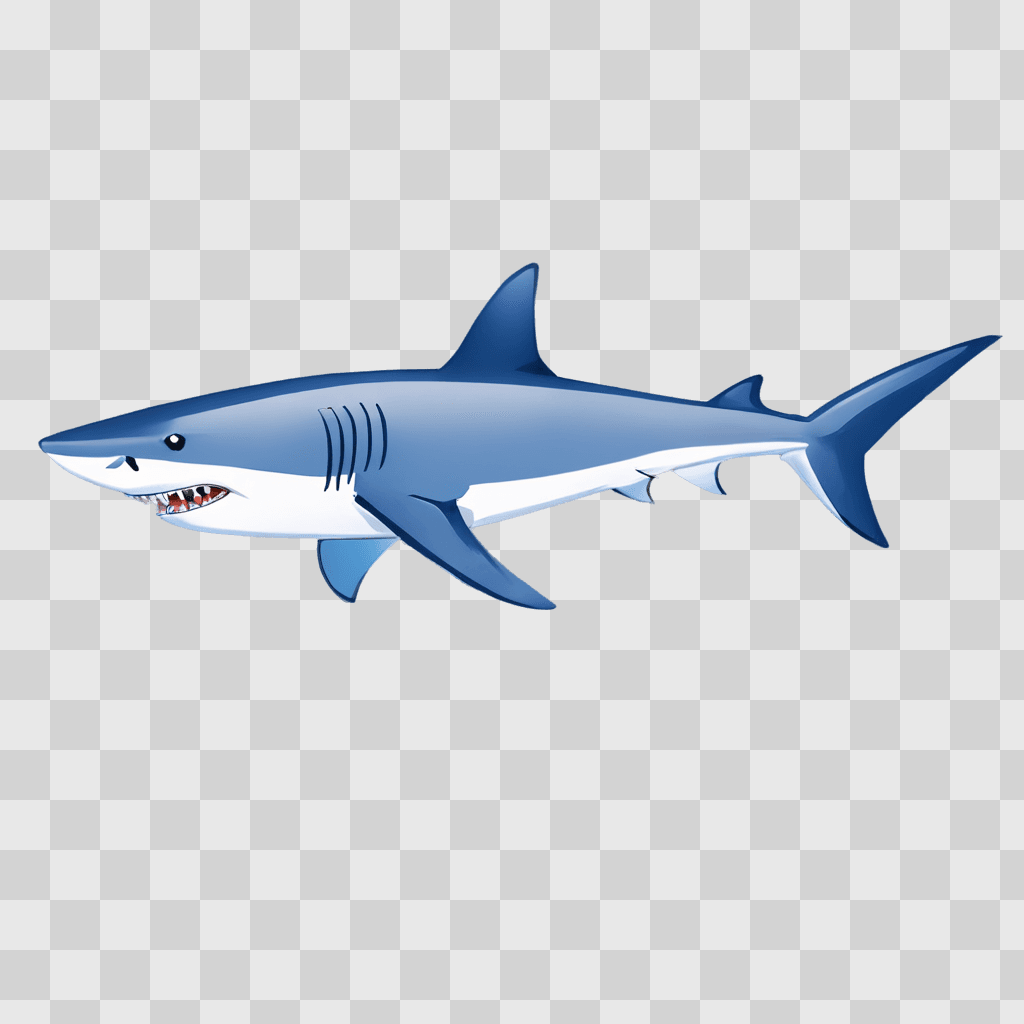 simple shark drawing A blue shark with white stripes on its side