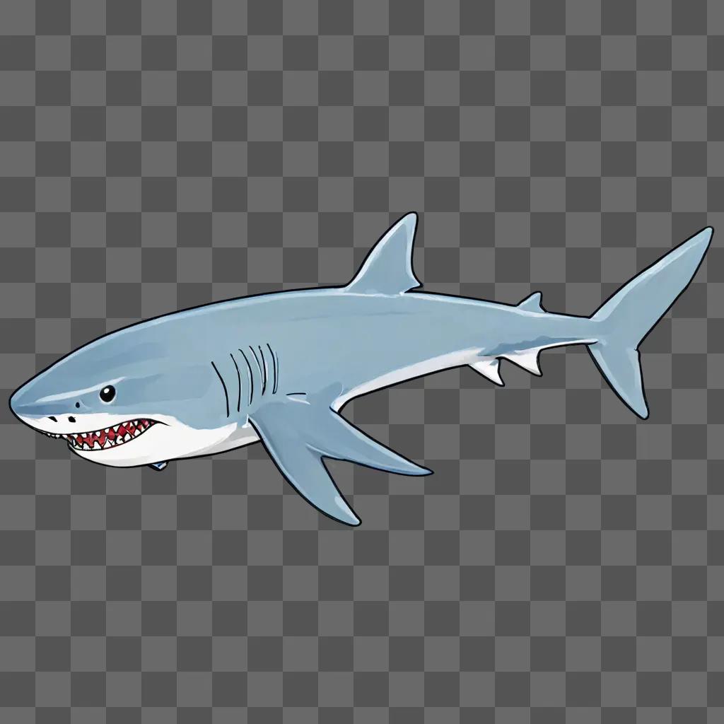 simple shark drawing A cartoon shark with a red mouth and white teeth