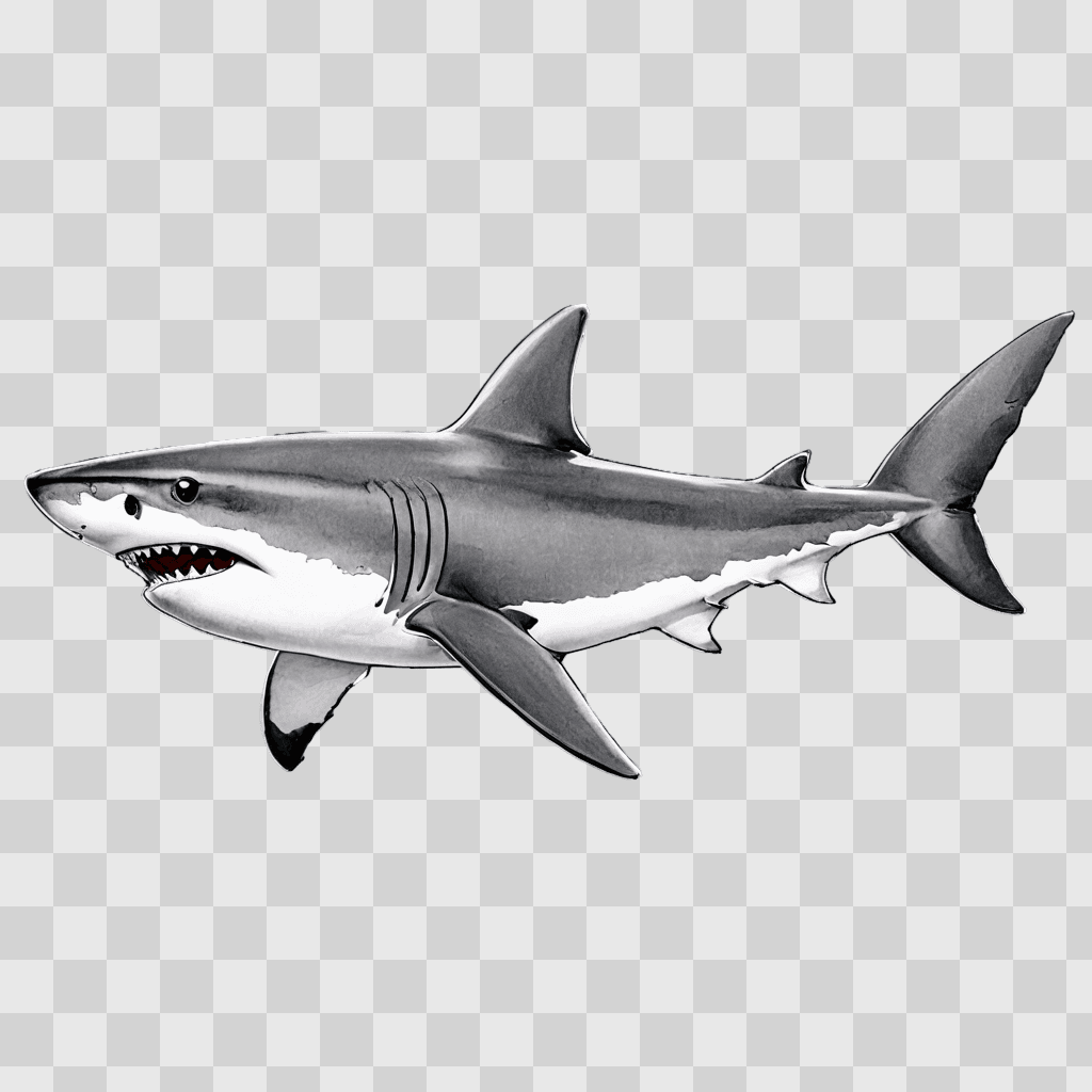 simple shark drawing A gray shark with white teeth and a mouth open