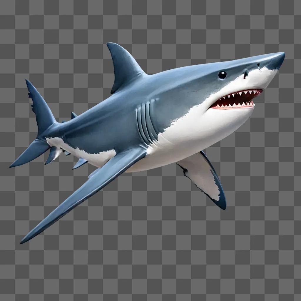 simple shark drawing A large blue shark with white teeth