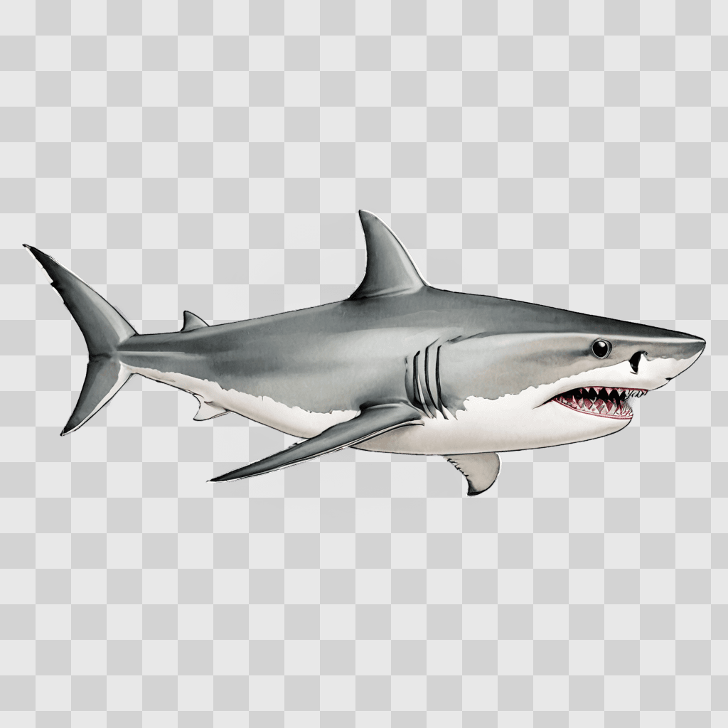 simple shark drawing A realistic rendering of a grey shark on a grey background