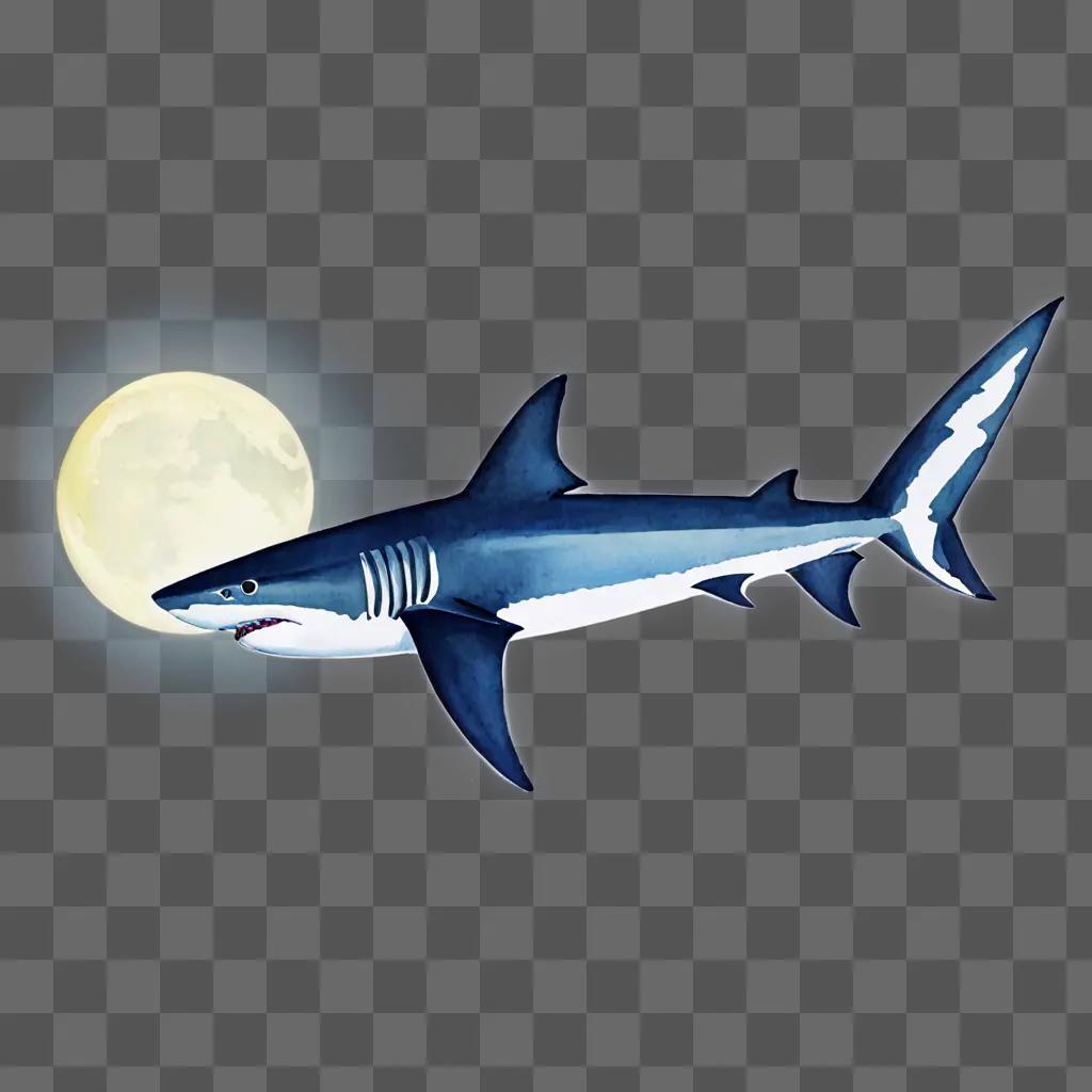 simple shark drawing A shark is flying under the moon